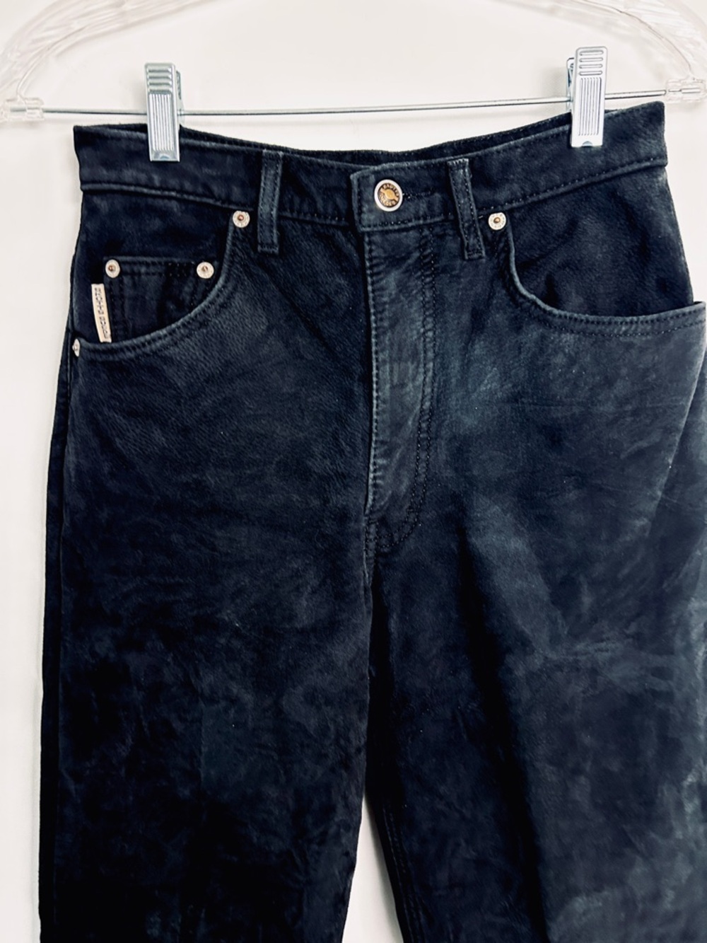 Vintage Skotts Black Suede Pants Jeans Washable High Rise Hipster Biker Size 28 - Picture 2 of 16
